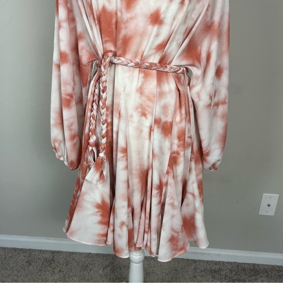 GIANNI BINI TIE DYE MINI DRESS WITH BLOSY SLEEVES ROPE BELT SIZE XS - Picture 10 of 13